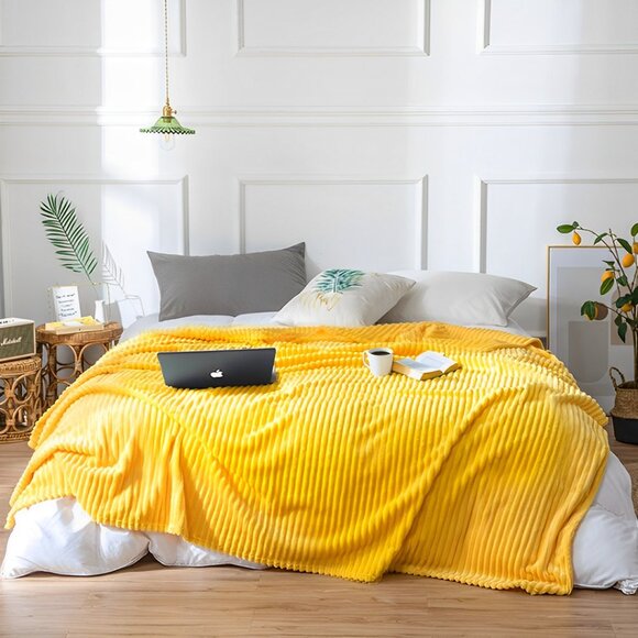 SOGA Yellow Throw Blanket – Soft Cozy Warm Blanket for Bed, Sofa & Couch - Picture 3 of 13